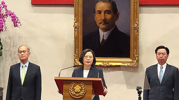 Taiwan president Tsai Ing-wen denounces Beijing's 'dollar diplomacy' after Solomon Islands breaks ties with Taiwan, Sept. 16, 2019.