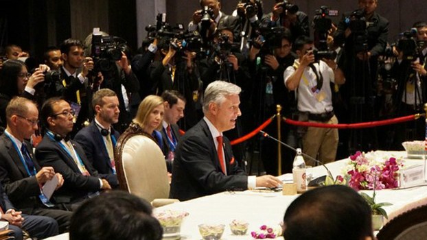 U.S. National Security Adviser Robert O’Brien speaks to Association of Southeast Asian Nations officials in Thailand, Nov. 4, 2019.