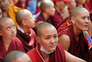 Tibetan nuns at a solidarity rally in New Delhi against Chinese rule in Tibet, Oct. 19, 2011.