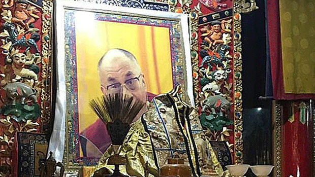 A photo of the Dalai Lama is displayed at a monastery in Sichuan's Kardze prefecture in an undated photo.